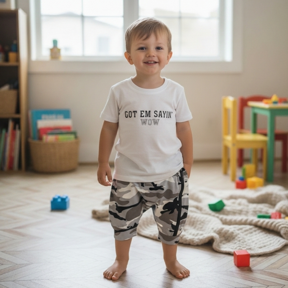 Boys Graphic T-Shirt & Camo Jogger Set Trendy 2-Piece Kids Streetwear 2T Outfit